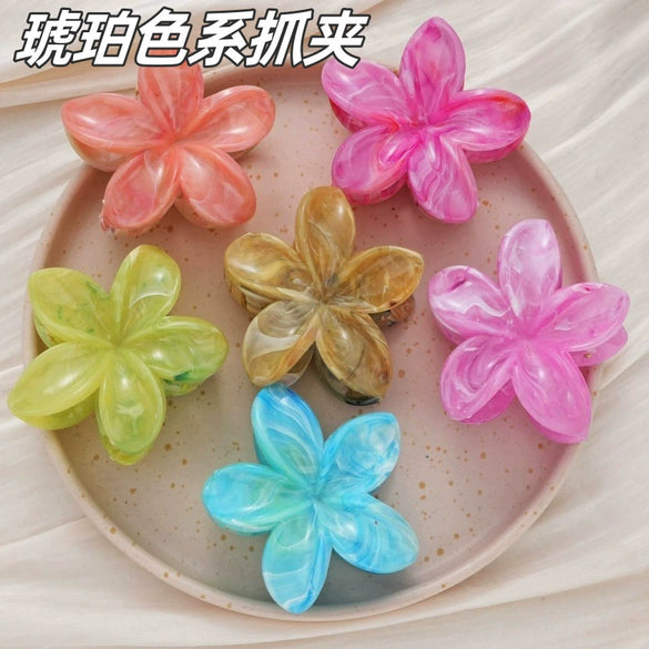 Wholesale Amber Frangipani Head Plate Clip Set Retro Style Injection Molding For Women