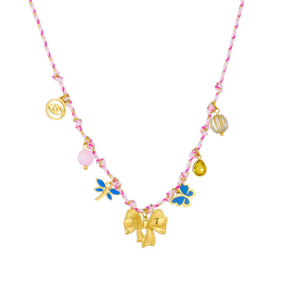 Wholesale Ancient Style Insect Bow Tie Stainless Steel Gold Electroplated Pendant Necklace For Women