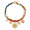 Wholesale Ancient Style Orange Printed Headscarf With Stainless Steel Electroplated Sun And Moon Pendant Jewelry For Women