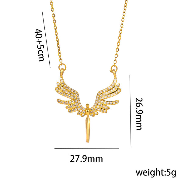 Wholesale Angel Wings Necklace With Micro Inlaid Colored Diamond Titanium Steel Animal Zodiac Pattern Gold Inlaid