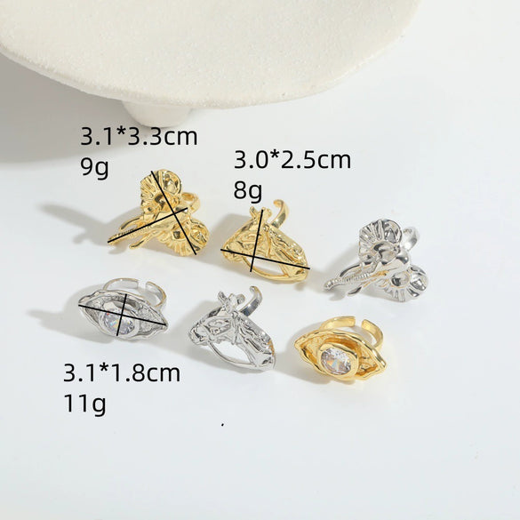 Wholesale Animal Series Elephant Shape Opening Ring Horse Head Oval Design Copper Electroplated Women's Ring
