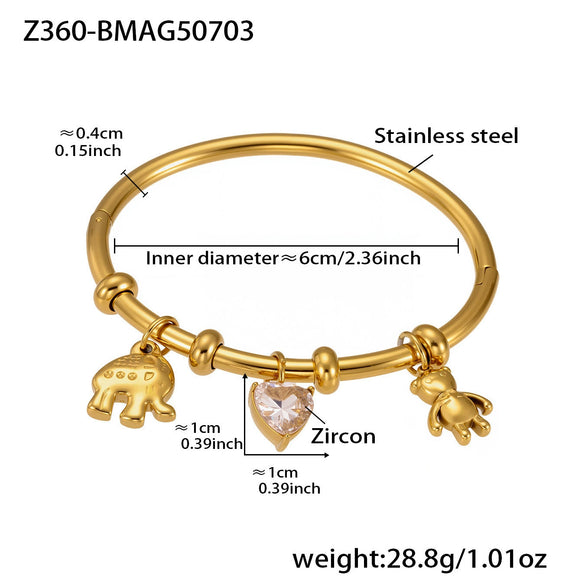 Wholesale Animal Series Heart Diamond Bear Pendant Stainless Steel Electroplated Bracelet For Women