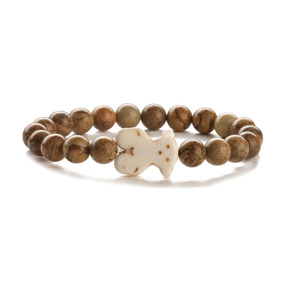 Wholesale Animal Tiger Eye Elastic Handmade Agate Beads Bracelet With Mixed Color And Zodiac Pattern