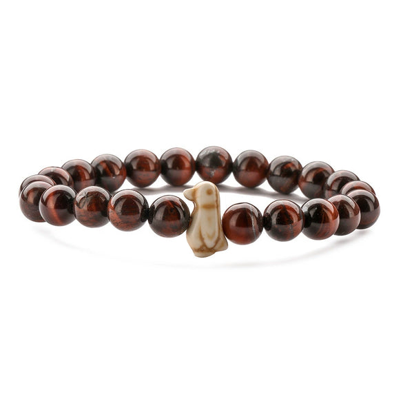 Wholesale Animal Tiger Eye Elastic Handmade Agate Beads Bracelet With Mixed Color And Zodiac Pattern