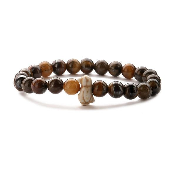Wholesale Animal Tiger Eye Elastic Handmade Agate Beads Bracelet With Mixed Color And Zodiac Pattern