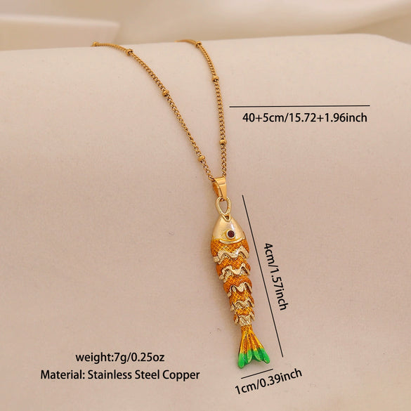 Wholesale Animal Zodiac Pattern Copper Pendant Necklace With Three Dimensional Swingable Fish Design Light Luxury Stainless Steel