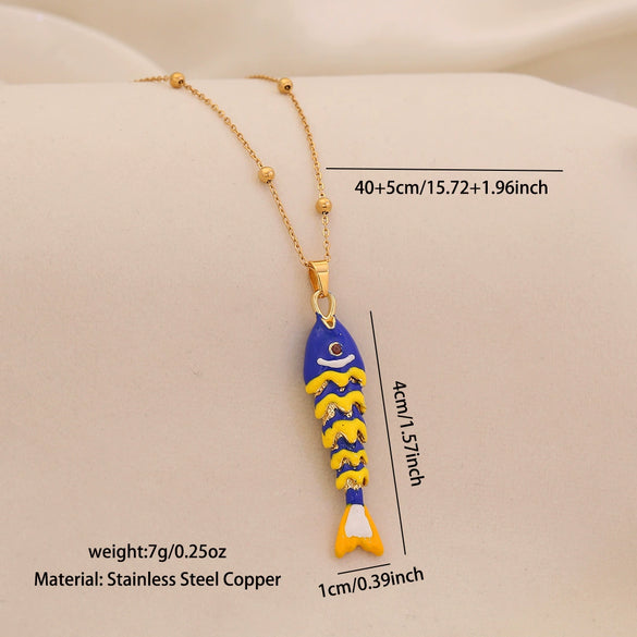 Wholesale Animal Zodiac Pattern Copper Pendant Necklace With Three Dimensional Swingable Fish Design Light Luxury Stainless Steel