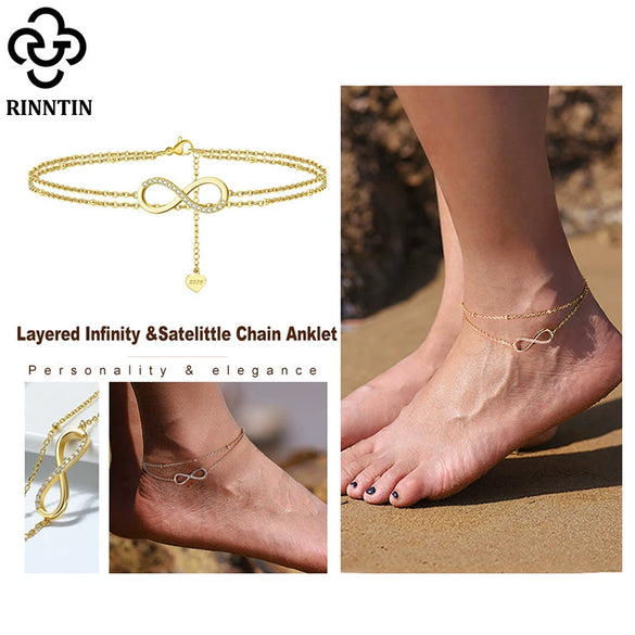 Wholesale Ankle Jewelry S925 Sterling Silver Double Layer Heart Simple Style For Women