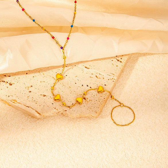 Wholesale Anklet Stainless Steel Light Luxury Heart Shape Electroplating Enamel