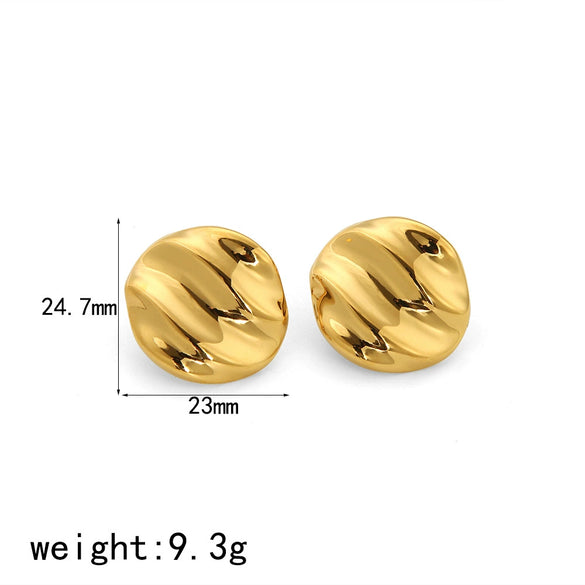 Wholesale Antiallergic Highgrade Earrings Stainless Steel Round Water Ripple Geometric 18K Gold Nonfading Electroplated