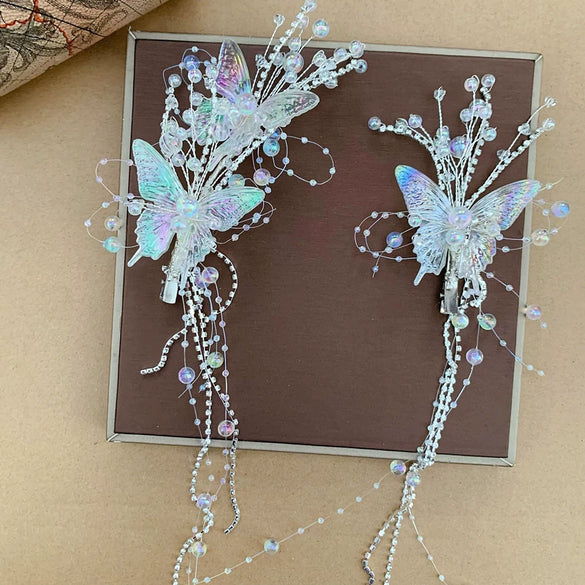 Wholesale Artificial Crystal Diamond Butterfly Tassel Spring Clip Hair Accessories With Fashion Sweet Design And Fairy Temperament