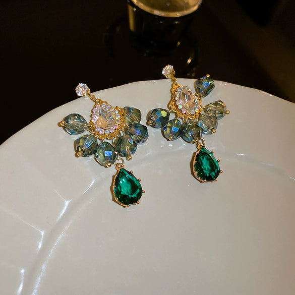 Wholesale Artificial Crystal Flower Heart Earrings Baroque Style Electroplated Girly