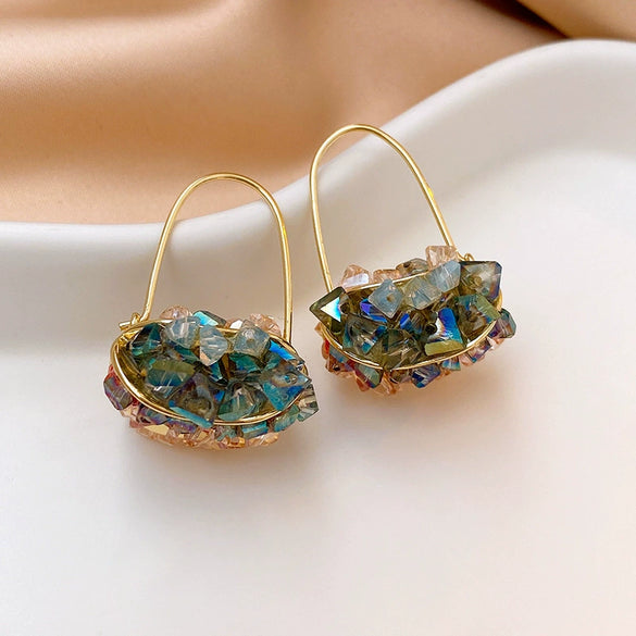 Wholesale Artificial Crystal Flower Heart Earrings Baroque Style Electroplated Girly
