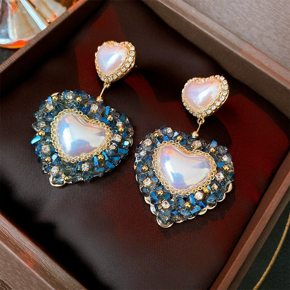 Wholesale Artificial Crystal Flower Heart Earrings Baroque Style Electroplated Girly