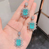 Wholesale Artificial Jewelry Copper Mixed Gem Inlay Geometric Exaggerated Style Pendant Necklace Earrings Set For Women