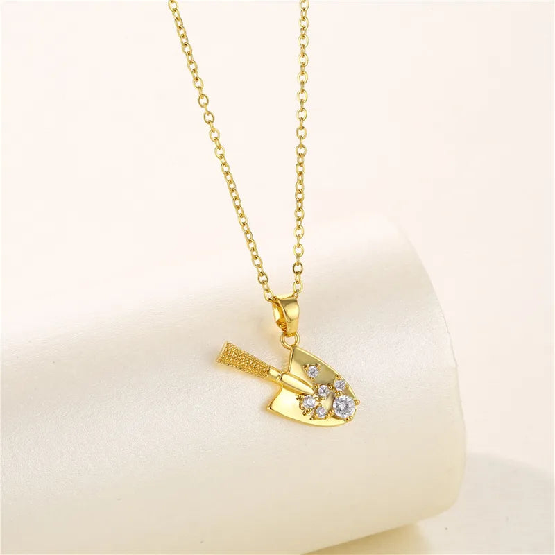 Stainless Steel Titanium Steel 18K Gold Plated Artistic Plating Inlay Geometric Circle Flower Zircon Pendant Necklace