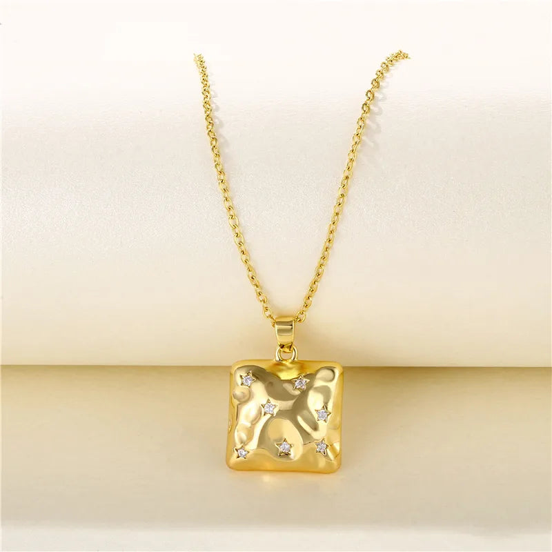 Stainless Steel Titanium Steel 18K Gold Plated Artistic Plating Inlay Geometric Circle Flower Zircon Pendant Necklace