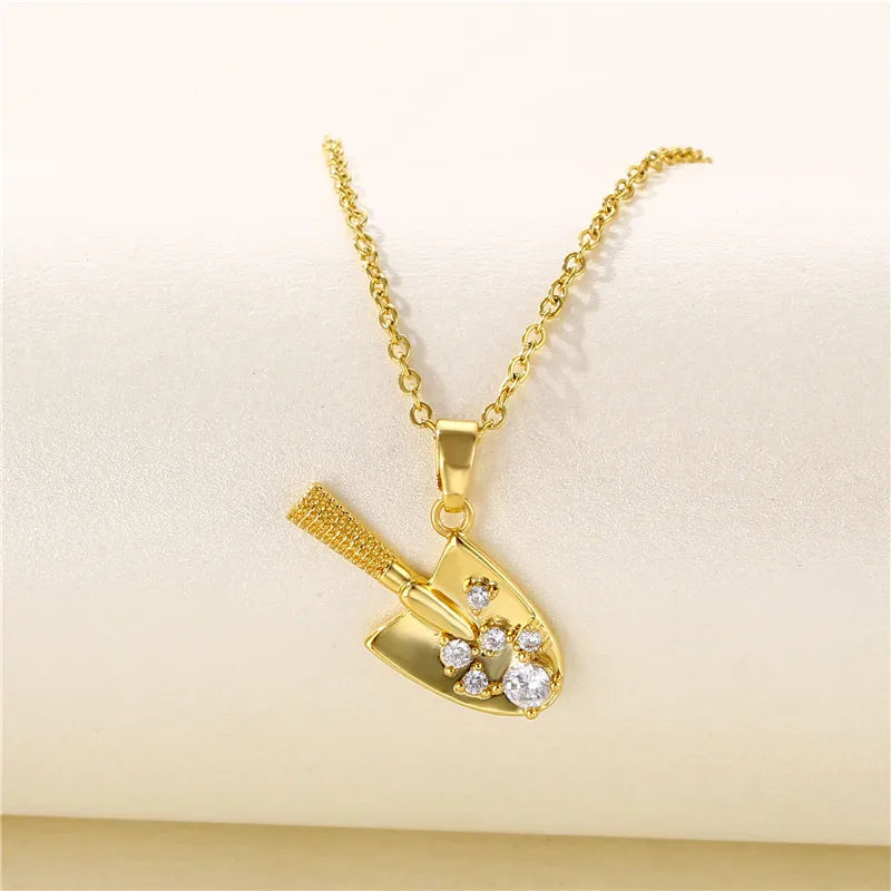 Stainless Steel Titanium Steel 18K Gold Plated Artistic Plating Inlay Geometric Circle Flower Zircon Pendant Necklace