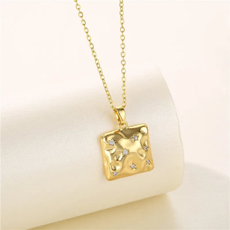 Stainless Steel Titanium Steel 18K Gold Plated Artistic Plating Inlay Geometric Circle Flower Zircon Pendant Necklace