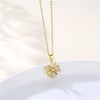 Stainless Steel Titanium Steel 18K Gold Plated Artistic Plating Inlay Leaves Heart Shape Cat Zircon Pendant Necklace