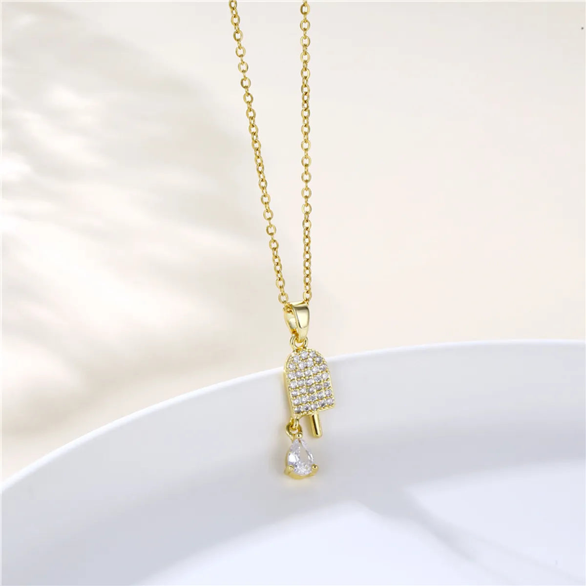 Stainless Steel Titanium Steel 18K Gold Plated Artistic Plating Inlay Leaves Heart Shape Cat Zircon Pendant Necklace