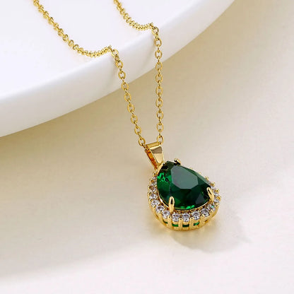 Artistic Water Droplets Stainless Steel Titanium Steel Plating Inlay Zircon 18k Gold Plated Gold Plated Pendant Necklace