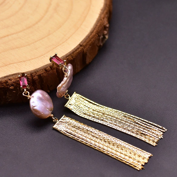 Wholesale Asymmetric Baroque Pearl Tassel Earrings For Women Natural Pearl Electroplated Jewelry
