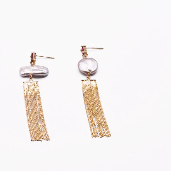 Wholesale Asymmetric Baroque Pearl Tassel Earrings For Women Natural Pearl Electroplated Jewelry