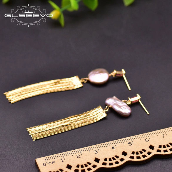 Wholesale Asymmetric Baroque Pearl Tassel Earrings For Women Natural Pearl Electroplated Jewelry