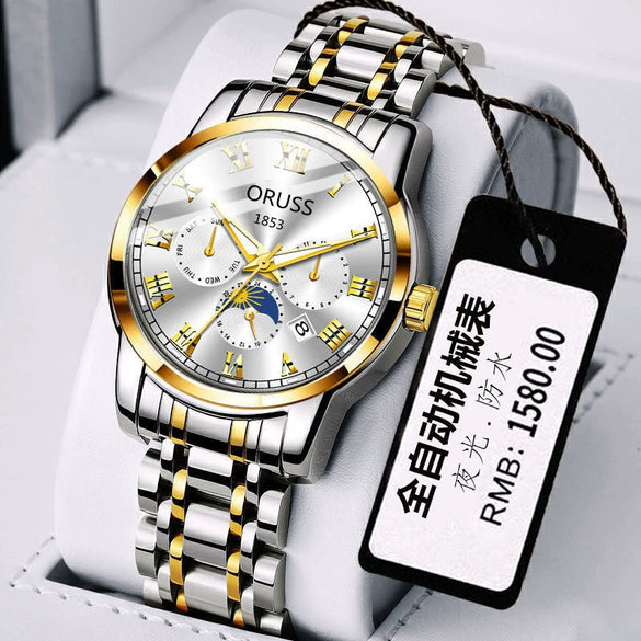 Wholesale Automatic Men's Watch Alloy Case And Strap Mineral Strengthened Glass Mirror Round Dial Leisure Style Waterproof Luminous