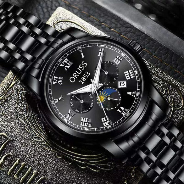 Wholesale Automatic Men's Watch Alloy Case And Strap Mineral Strengthened Glass Mirror Round Dial Leisure Style Waterproof Luminous