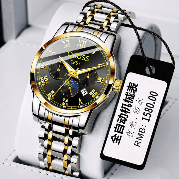 Wholesale Automatic Men's Watch Alloy Case And Strap Mineral Strengthened Glass Mirror Round Dial Leisure Style Waterproof Luminous