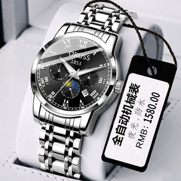 Wholesale Automatic Men's Watch Alloy Case And Strap Mineral Strengthened Glass Mirror Round Dial Leisure Style Waterproof Luminous