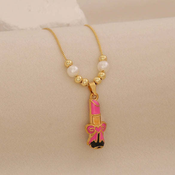 Wholesale Baby Lipstick Pendant Necklace Ice Cute Light Luxury Stainless Steel Fashion Jewelry