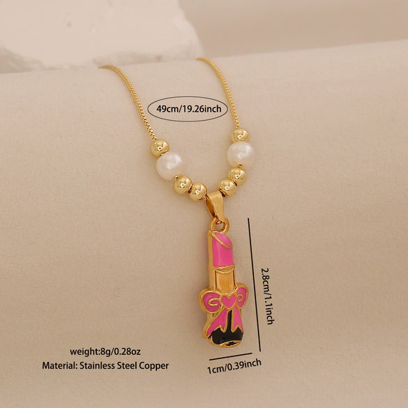Wholesale Baby Lipstick Pendant Necklace Ice Cute Light Luxury Stainless Steel Fashion Jewelry