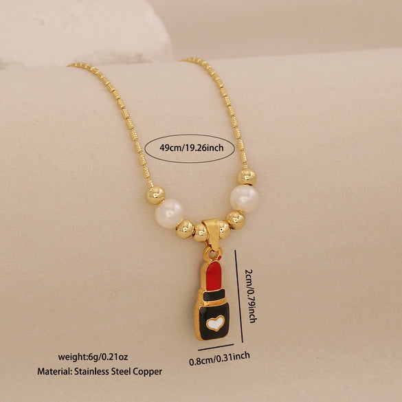 Wholesale Baby Lipstick Pendant Necklace Ice Cute Light Luxury Stainless Steel Fashion Jewelry