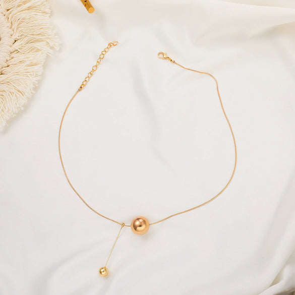 Wholesale Ball Clavicle Chain With Gold Bead Pendant Alloy Material Geometric Pattern Electroplating Treatment For Women Cold Style Niche Design