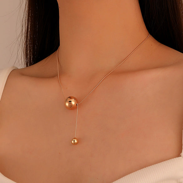 Wholesale Ball Clavicle Chain With Gold Bead Pendant Alloy Material Geometric Pattern Electroplating Treatment For Women Cold Style Niche Design