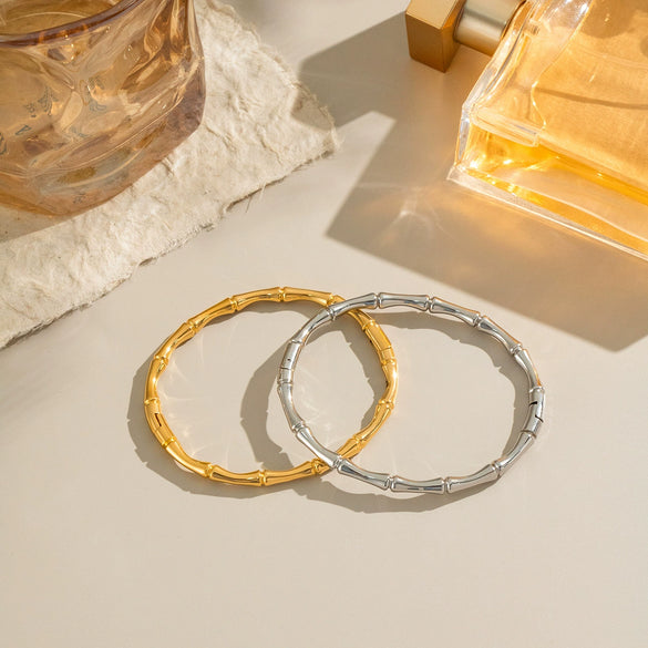 Wholesale Bamboo Style Stainless Steel Bracelets With 18K Gold Handmade And Electroplating Nonfading