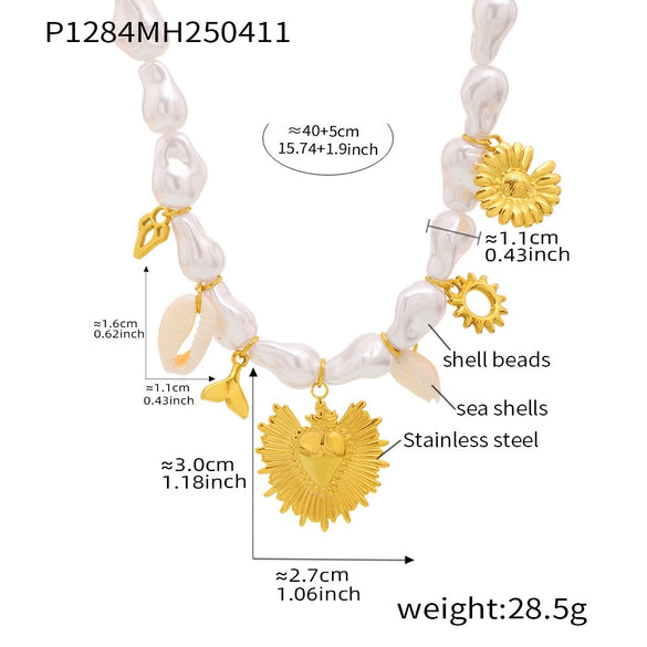 Wholesale Baroque Beads Starfish Multiaccessories Collarbone Necklace In Stainless Steel Shell Beads With Electroplating Geometric Pattern For Women Light Luxury Minimalist Style