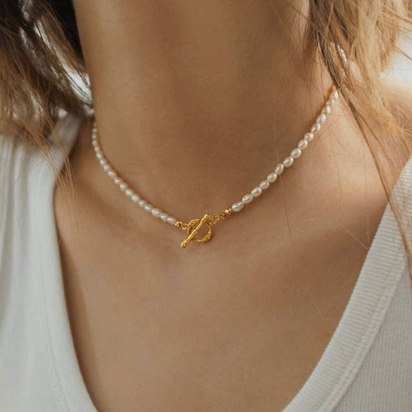 Wholesale Baroque Freshwater Pearl Necklace With Joker Design Titanium Steel And Stainless Steel Geometric Pattern Electroplating Treatment Women's