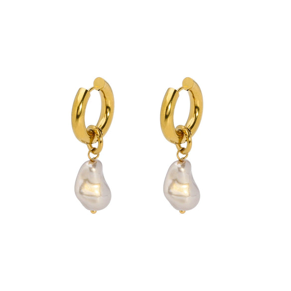 Wholesale Baroque Imitation Freshwater Pearl Earrings High Sense Geometric 18K Gold Plated Stainless Steel Pvdp Furnace Real Gold Process For Women