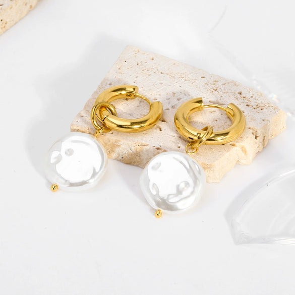 Wholesale Baroque Imitation Freshwater Pearl Earrings High Sense Geometric 18K Gold Plated Stainless Steel Pvdp Furnace Real Gold Process For Women