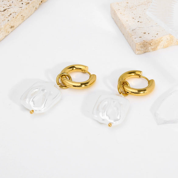 Wholesale Baroque Imitation Freshwater Pearl Earrings High Sense Geometric 18K Gold Plated Stainless Steel Pvdp Furnace Real Gold Process For Women