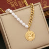 Wholesale Baroque Style Imitation Pearl And Stainless Steel Cuban Chain Electroplated Necklace For Women