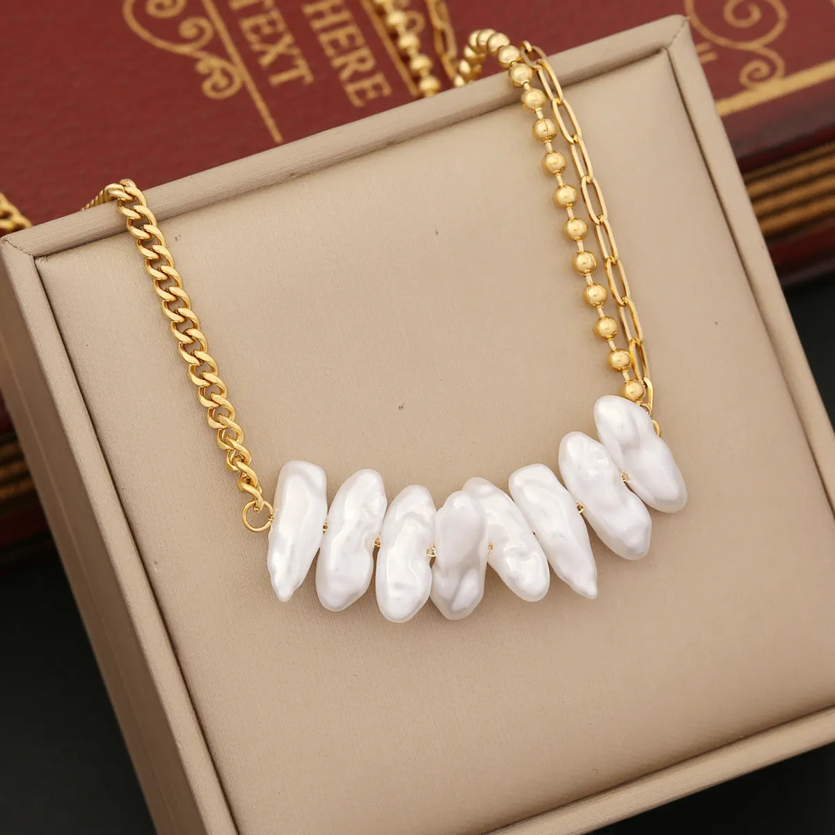 Wholesale Baroque Style Irregular Cross Heart Shape Stainless Steel Imitation Pearl Necklace