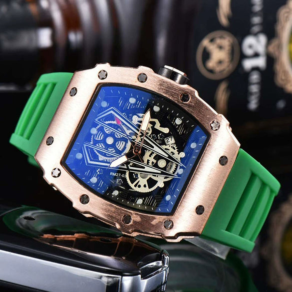 Wholesale Barrel Dial Quartz Watch Business Style Alloy Case Rubber Strap Stainless Steel Buckle For Men