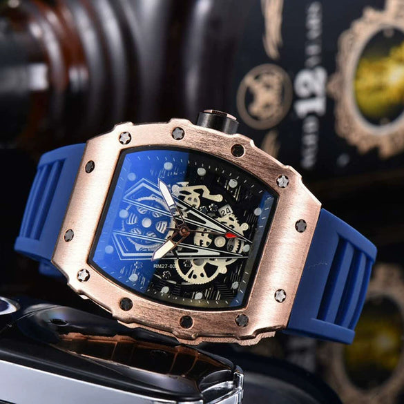 Wholesale Barrel Dial Quartz Watch Business Style Alloy Case Rubber Strap Stainless Steel Buckle For Men