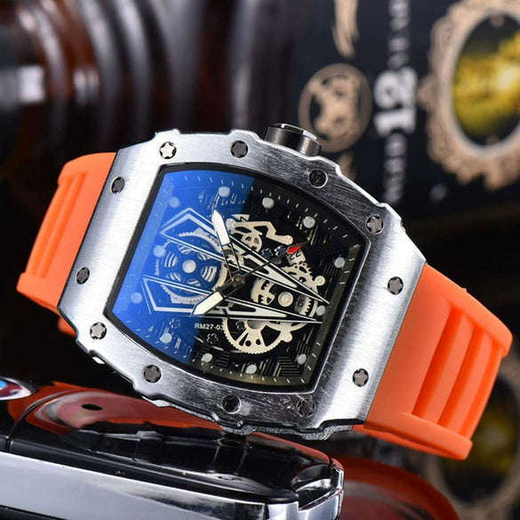 Wholesale Barrel Dial Quartz Watch Business Style Alloy Case Rubber Strap Stainless Steel Buckle For Men
