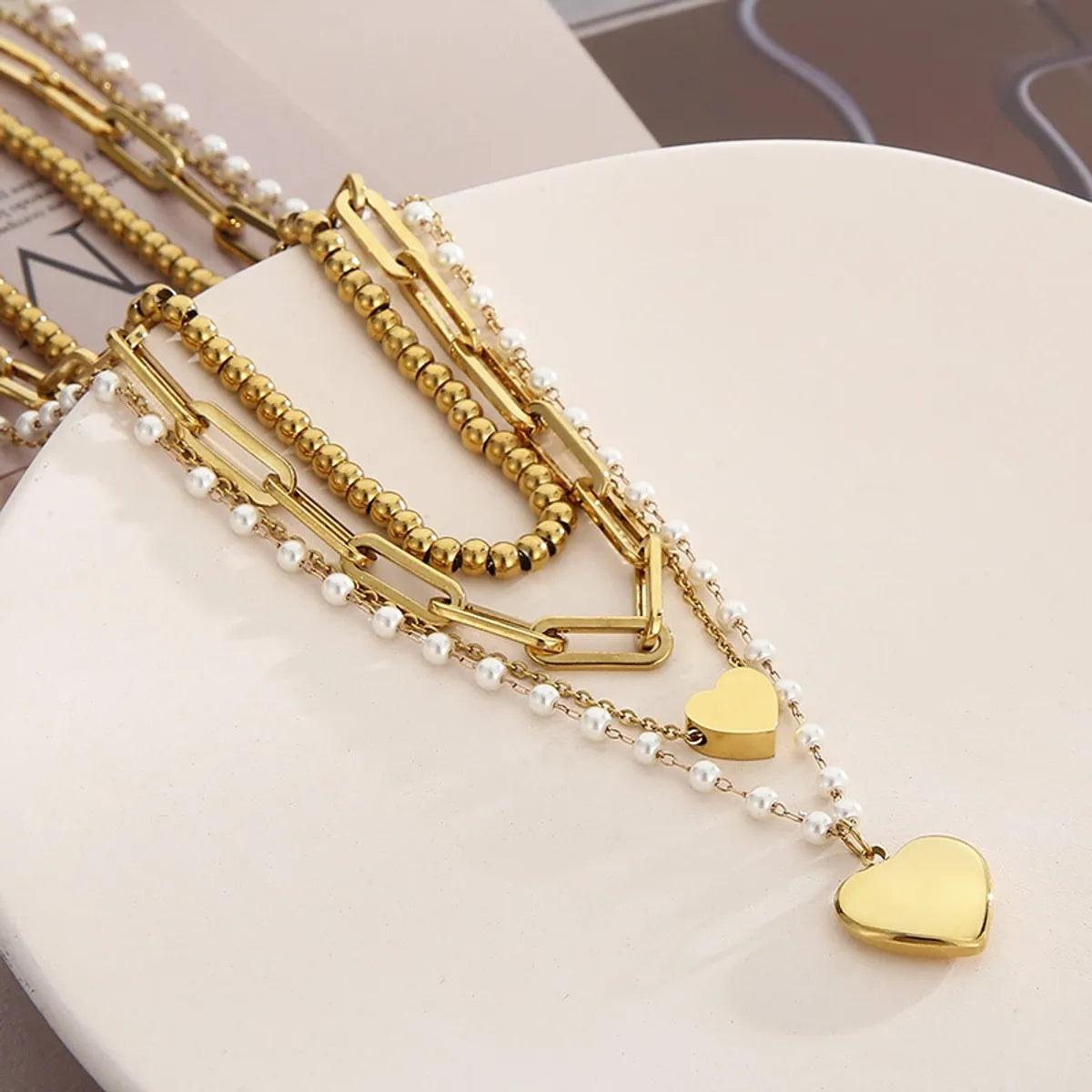 Wholesale Basic Heart Shape Titanium Steel Plating Gold Plated Sweater Chain